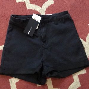 Black denim high waist shorts